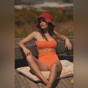 NWT Agua Bendita Alicia Terry High-Waisted Bikini Bottoms & Lize Bandeau Top